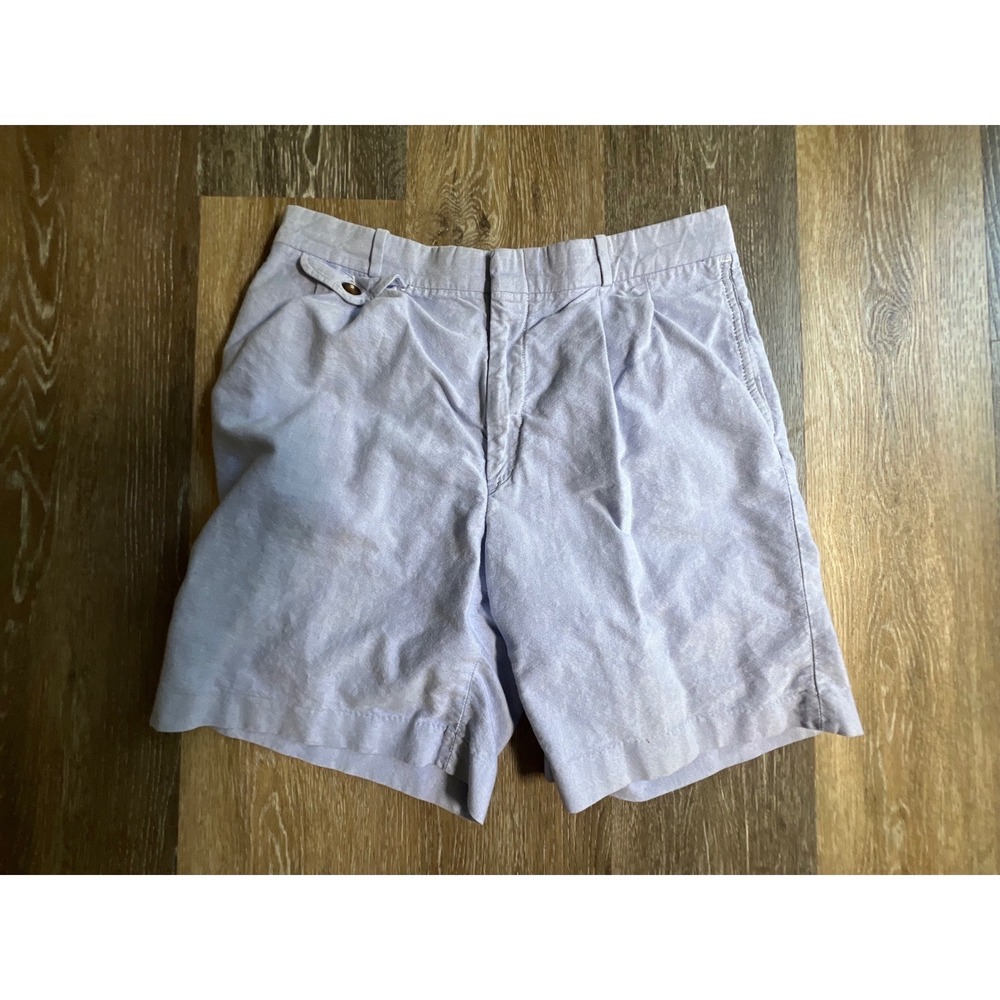 DawRose Camden Sage Shorts Mens 32 Purple Good Pleated Front Cotton Casual